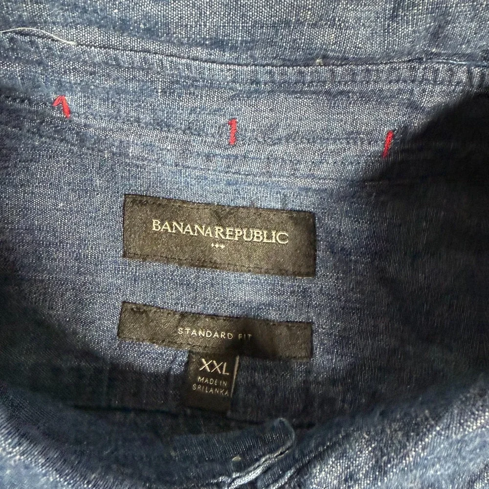 Banana Republic Shirt Mens 2XL Blue Denim Button Up Linen Blend Pocket Standard